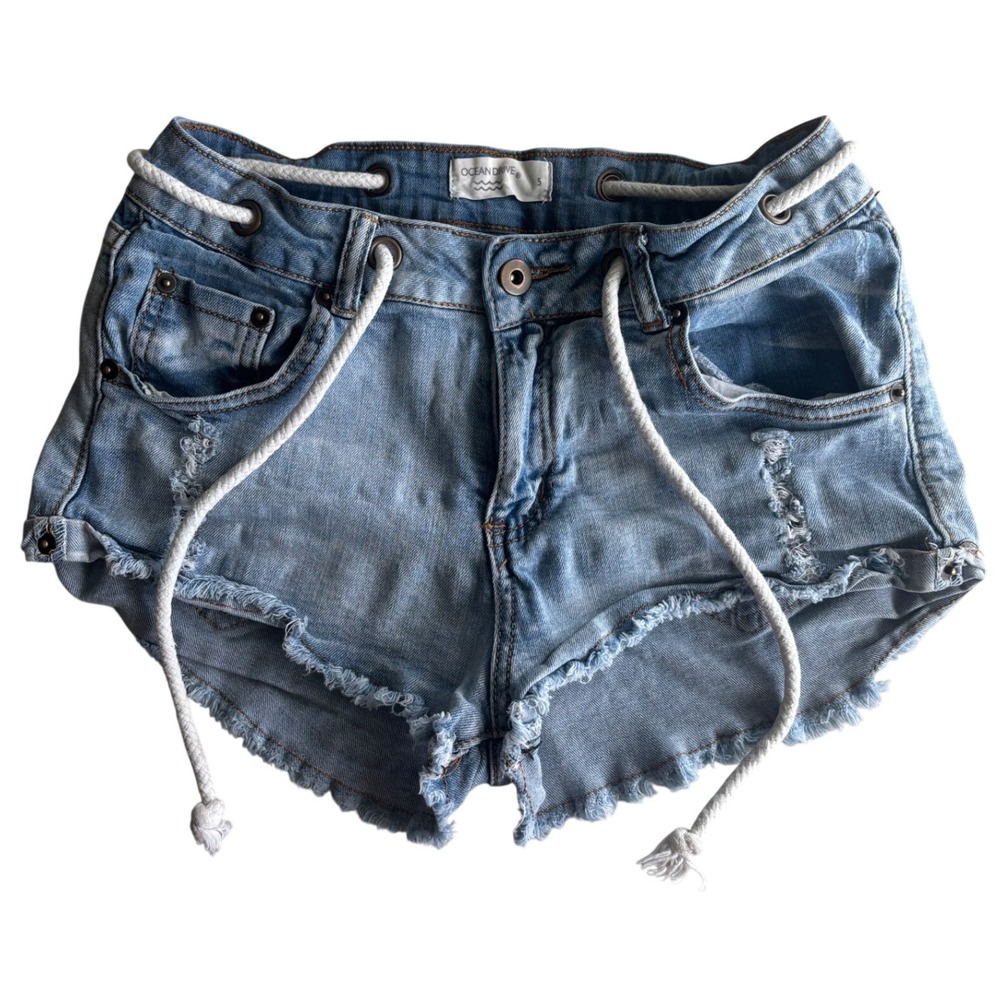 Distressed Denim Shorts Light Wash Rope Belt Boho Ocean Drive Womens Size 4